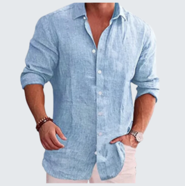 Camisa de lino y algodón manga larga - Imagen 2